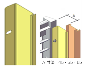 「目隠しブラケット」の構造を示す図で、寸法Aが45・55・65mmに対応。